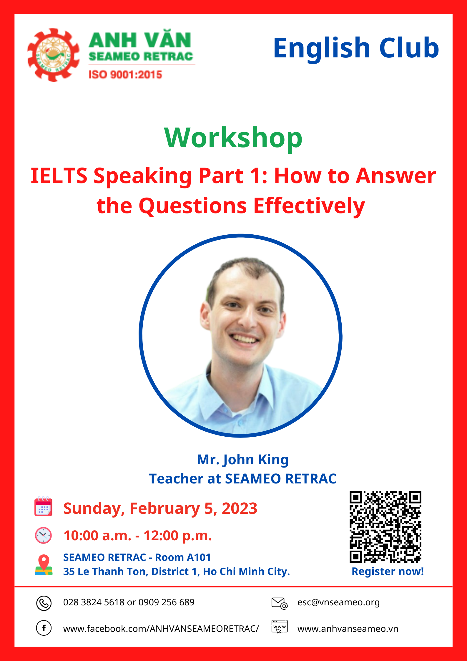 Workshop titled “IELTS Speaking Part 1: How to Answer the Questions Effectively”