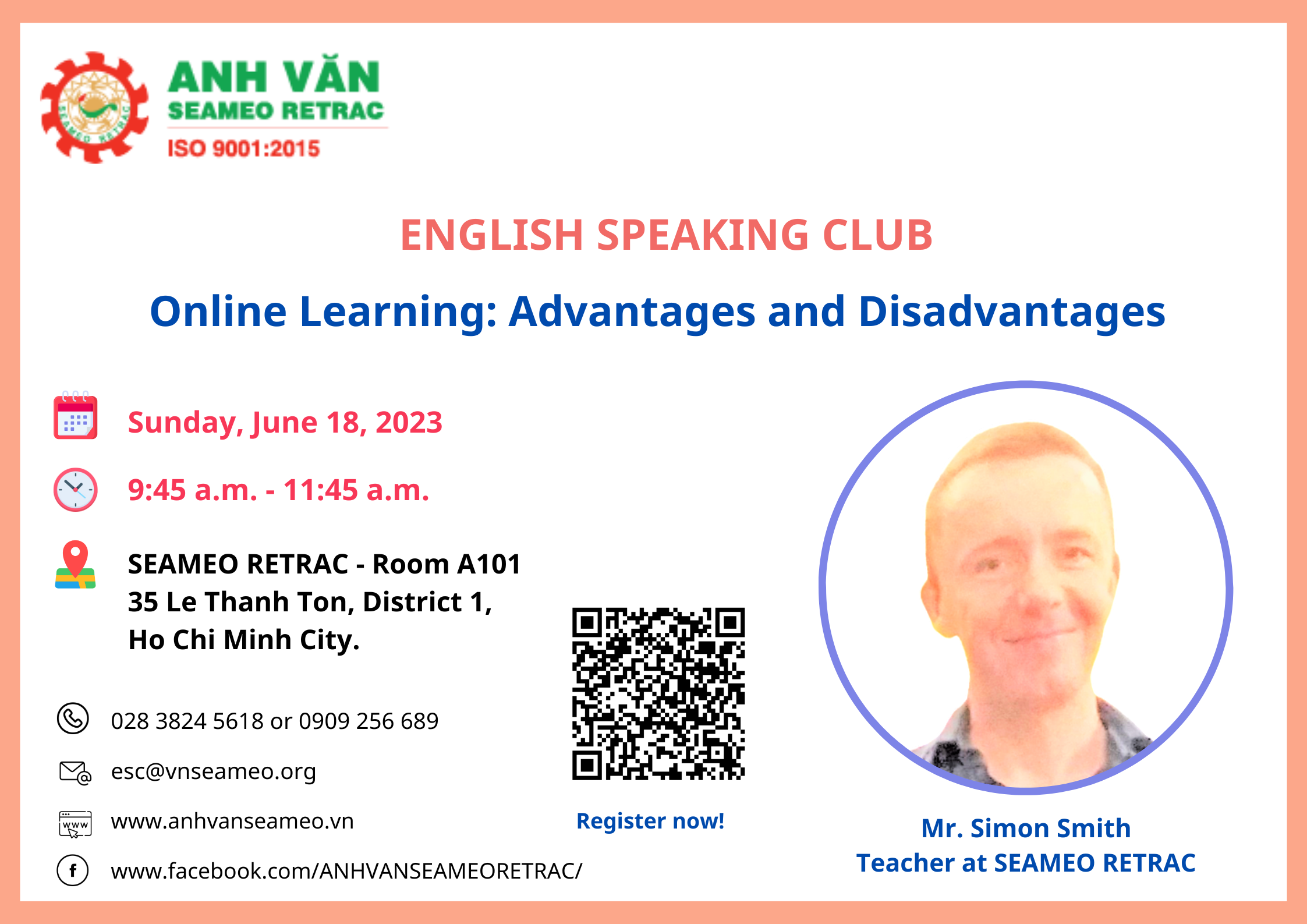 English Speaking Club titled “Online Learning: Advantages and Disadvantages”