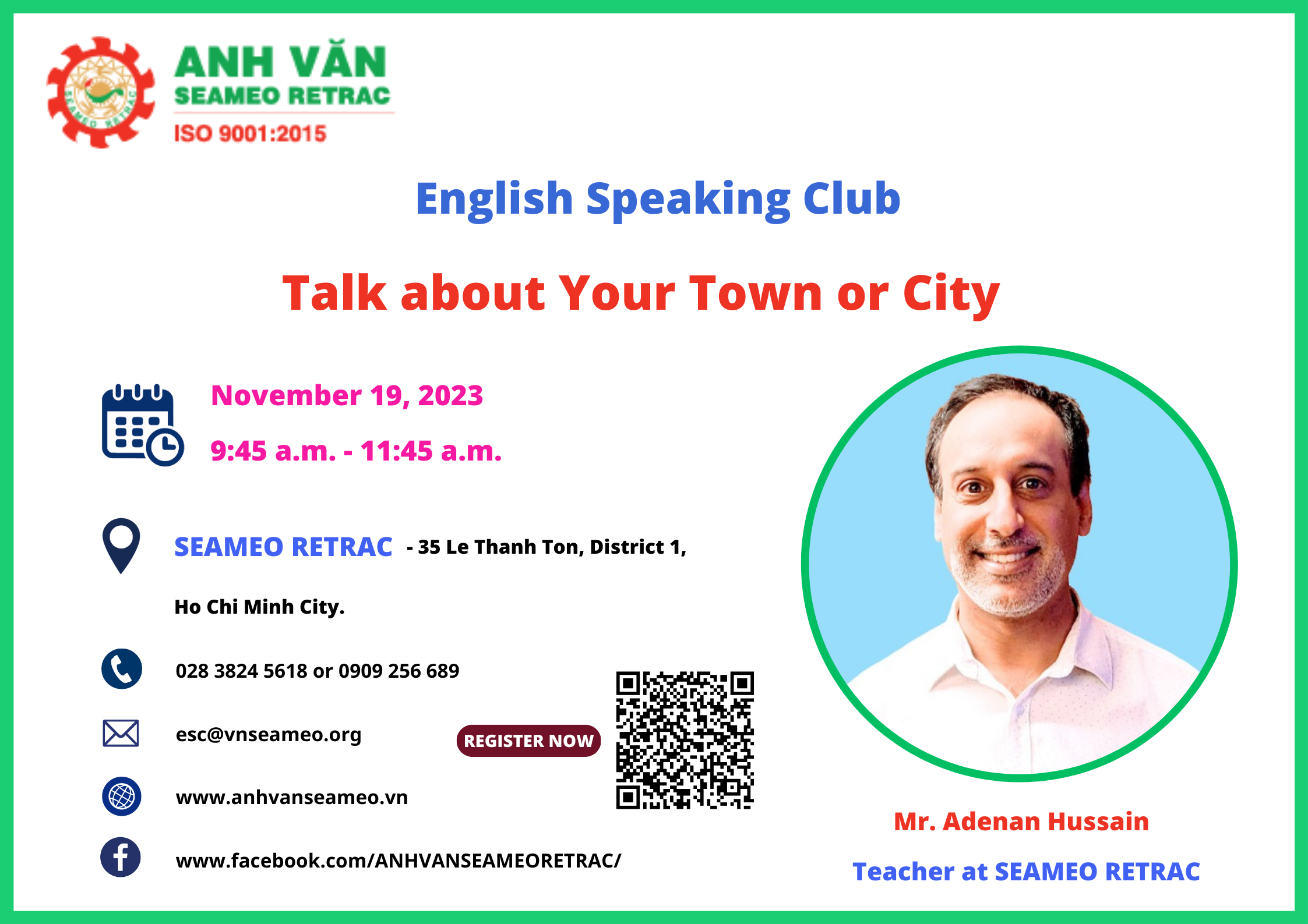 Câu lạc bộ nói tiếng Anh với chủ đề “Talk about Your Town or City”